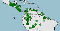Distribucion geográfica de Ara macao, guacamayo escarlata
