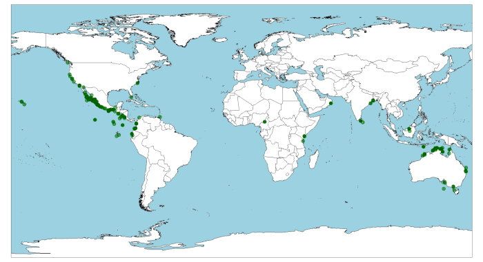 Distribución de la tortuga golfina o olivácea