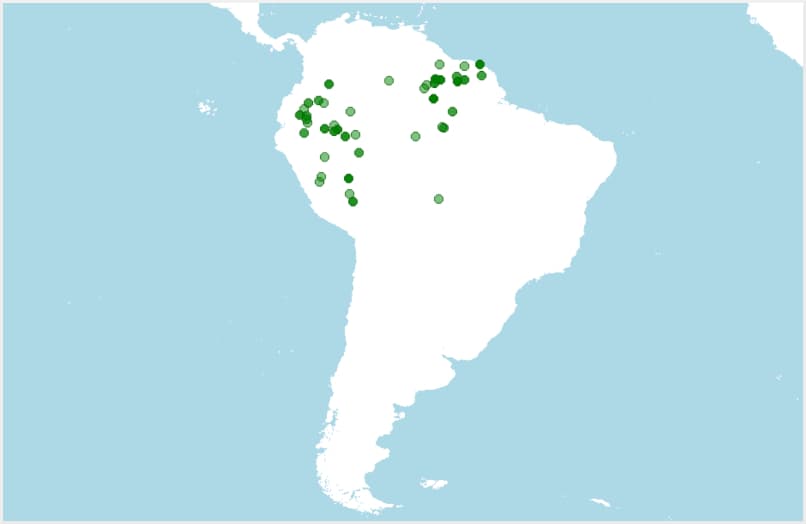 Distribución, donde vive el acuchí rojo, Myoprocta acouchy