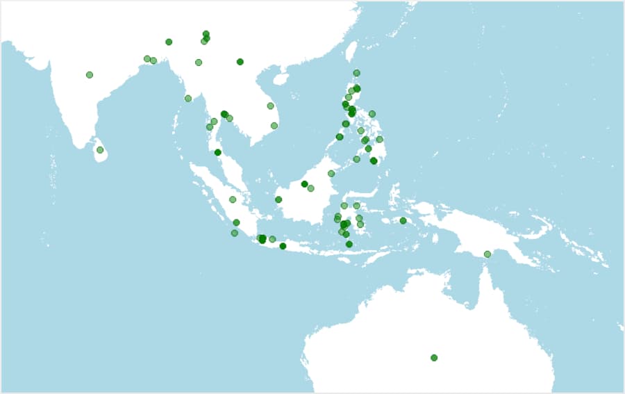 Distribución del Varanus salvator, varano acuático